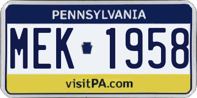 PA license plate MEK1958