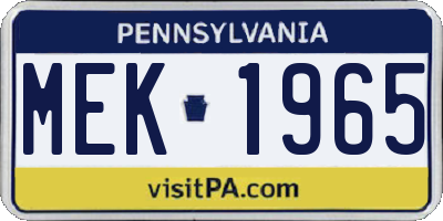 PA license plate MEK1965