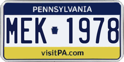 PA license plate MEK1978