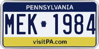 PA license plate MEK1984