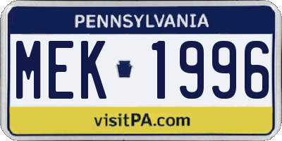 PA license plate MEK1996