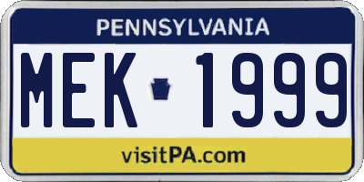 PA license plate MEK1999