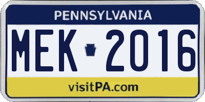 PA license plate MEK2016