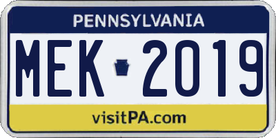 PA license plate MEK2019