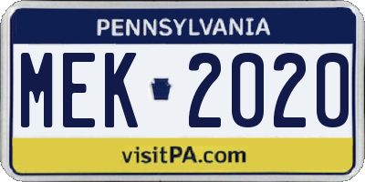 PA license plate MEK2020