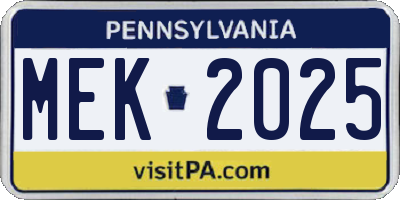 PA license plate MEK2025