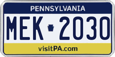 PA license plate MEK2030
