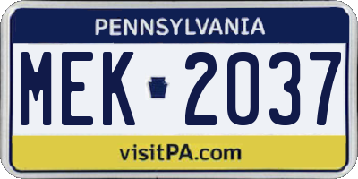 PA license plate MEK2037