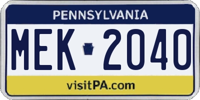 PA license plate MEK2040