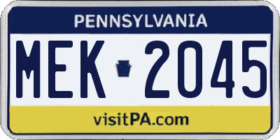 PA license plate MEK2045