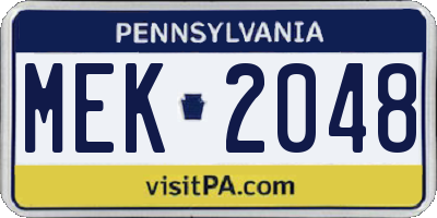 PA license plate MEK2048