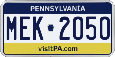 PA license plate MEK2050
