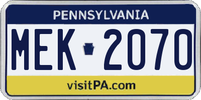 PA license plate MEK2070