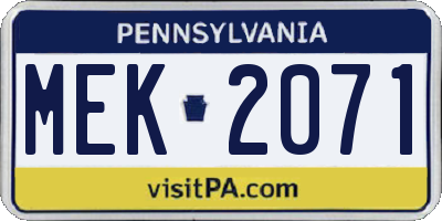 PA license plate MEK2071
