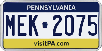 PA license plate MEK2075