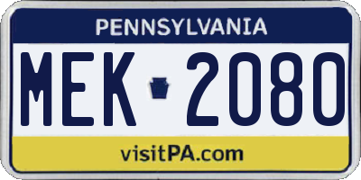 PA license plate MEK2080