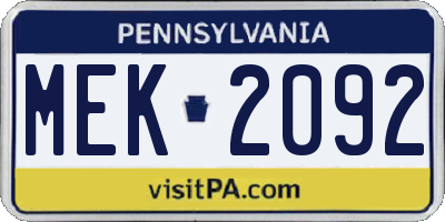 PA license plate MEK2092