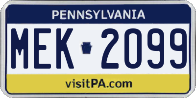 PA license plate MEK2099