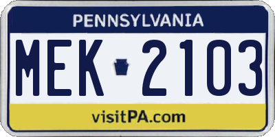 PA license plate MEK2103