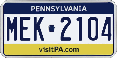 PA license plate MEK2104