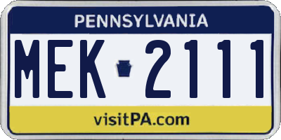 PA license plate MEK2111