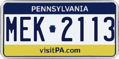 PA license plate MEK2113