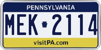 PA license plate MEK2114