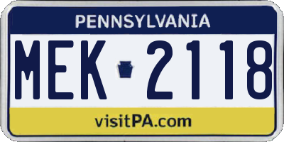 PA license plate MEK2118