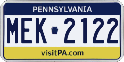 PA license plate MEK2122