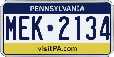 PA license plate MEK2134