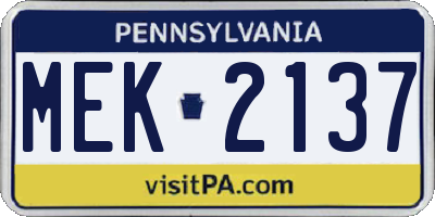 PA license plate MEK2137