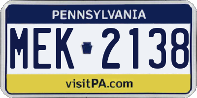 PA license plate MEK2138