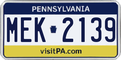 PA license plate MEK2139