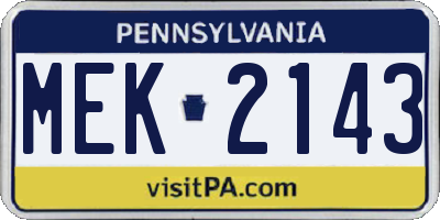 PA license plate MEK2143