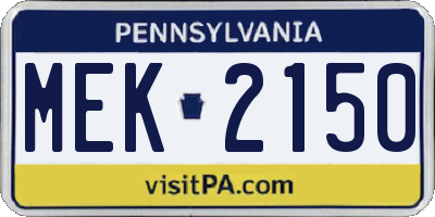 PA license plate MEK2150
