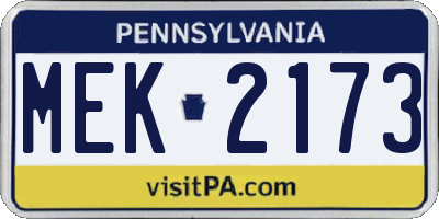 PA license plate MEK2173