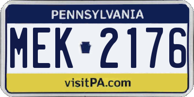 PA license plate MEK2176