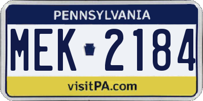 PA license plate MEK2184