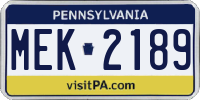 PA license plate MEK2189