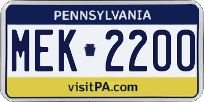 PA license plate MEK2200