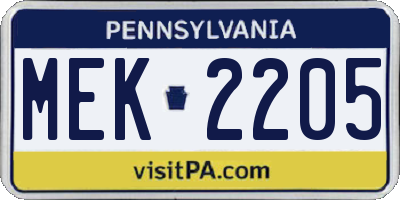 PA license plate MEK2205