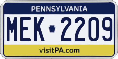 PA license plate MEK2209