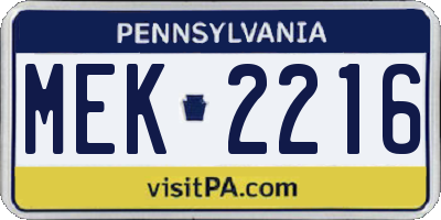 PA license plate MEK2216