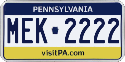 PA license plate MEK2222
