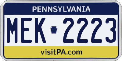 PA license plate MEK2223
