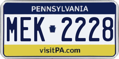PA license plate MEK2228