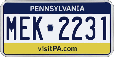 PA license plate MEK2231