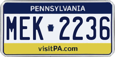 PA license plate MEK2236