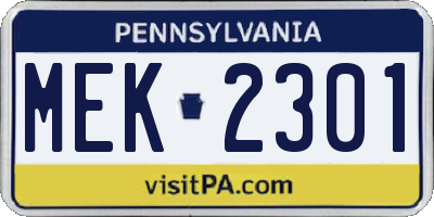 PA license plate MEK2301