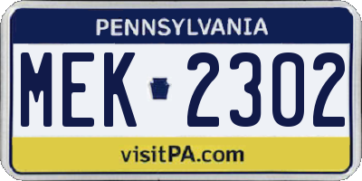 PA license plate MEK2302